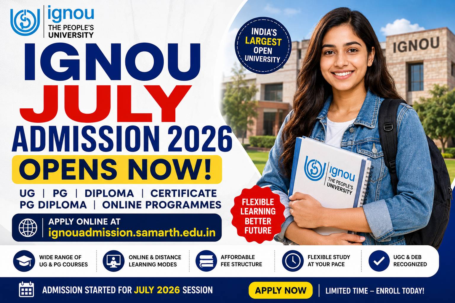 IGNOU July Admission 2026 Opens