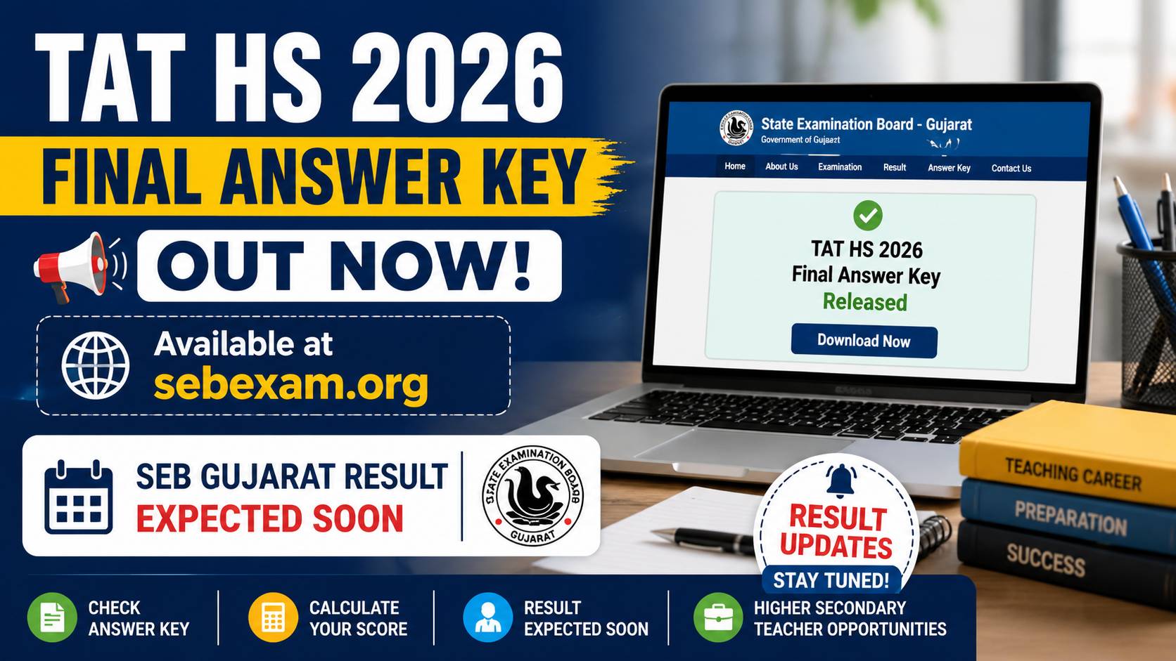 TAT HS 2026 Final Answer Key Out at SEBExam.org; Gujarat TAT HS Result Expected Soon