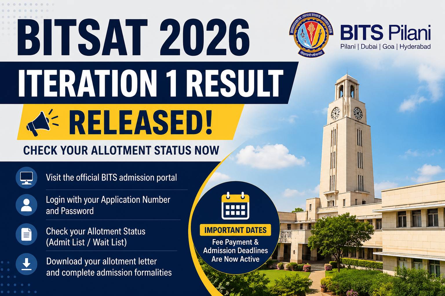BITSAT 2026 Iteration 1 Result Out